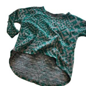 Moa Moa Green and Gray  High Low 3/4 Sleeve Crew Neck Knit  Top L